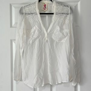 Johnny Was floral white long sleeve eyelet blouse Small